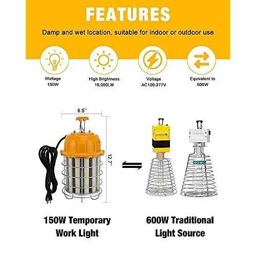 LED Temporary Work Light 150W 5000K 18,000lm Outdoor Construction Lights Job Site Lighting 10ft Cord IP65 Dust Waterproof Hanging Lighting - Image 5