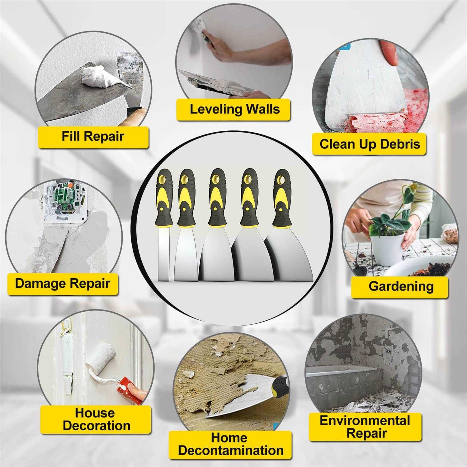 5Pcs Putty Knife Set 1 2 3 4 5 Scraper Spackle Knife - Image 5