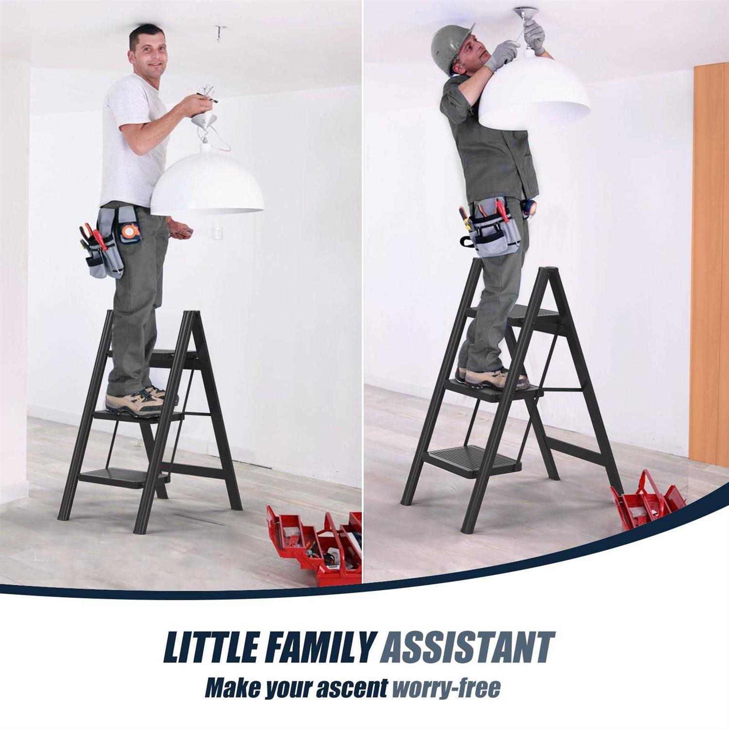 Step Ladder EFFIELER 3 Step Ladder 3 Folding Step Stool with Handrails - Image 3