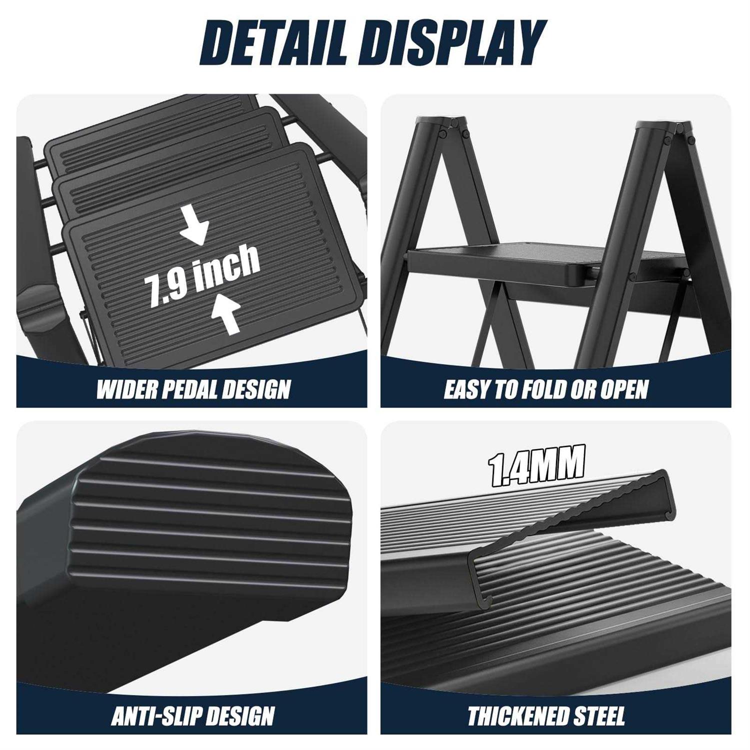 Step Ladder EFFIELER 3 Step Ladder 3 Folding Step Stool with Handrails - Image 4