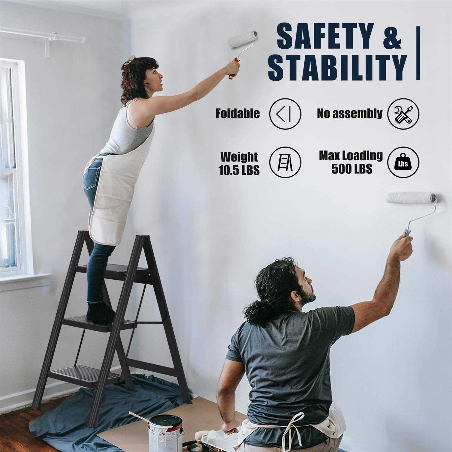 Step Ladder EFFIELER 3 Step Ladder 3 Folding Step Stool with Handrails - Image 5