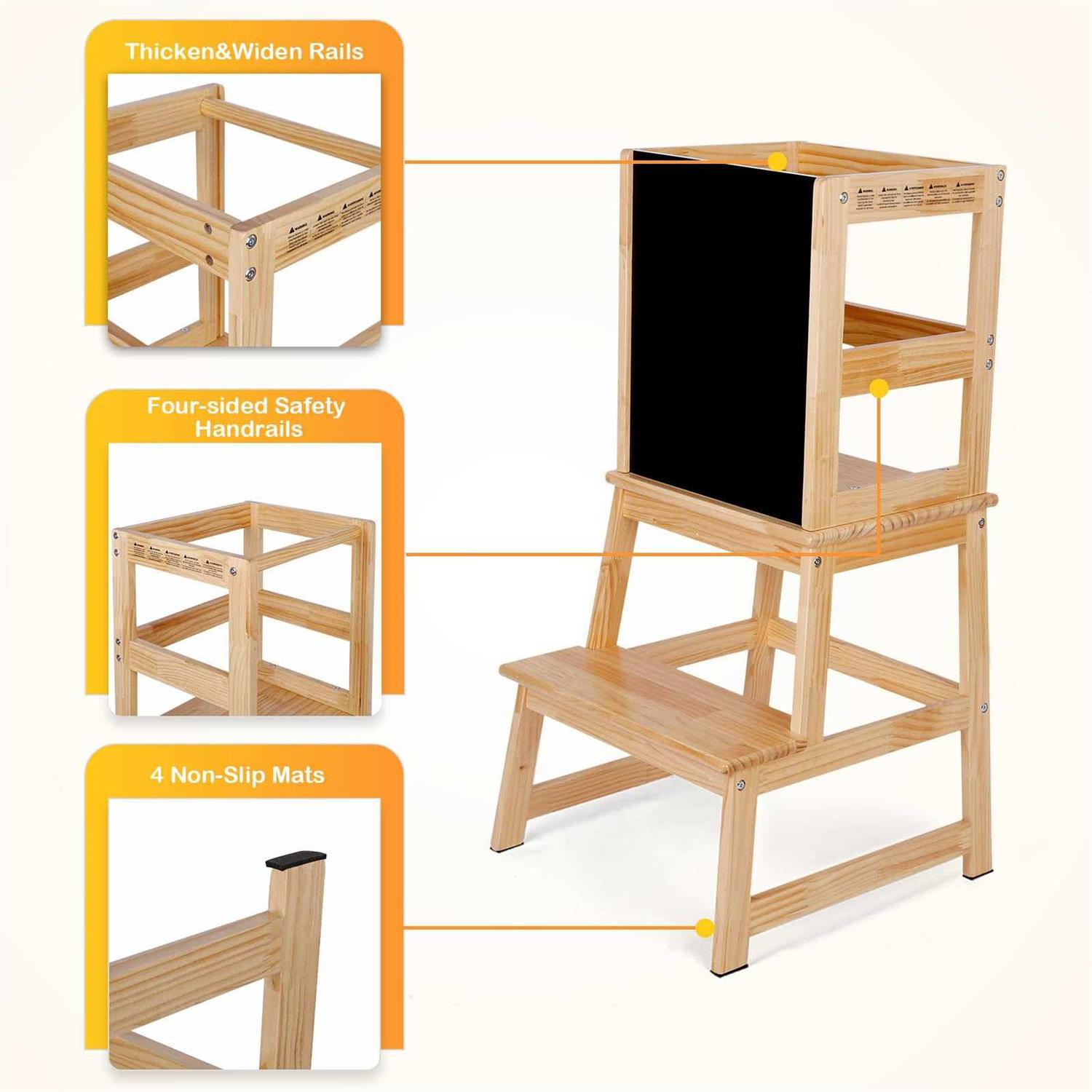 NEEDUX Kids Kitchen Step Stool with Chalkboard & Safety Rail for Toddlers 18 Months and Older - Image 2