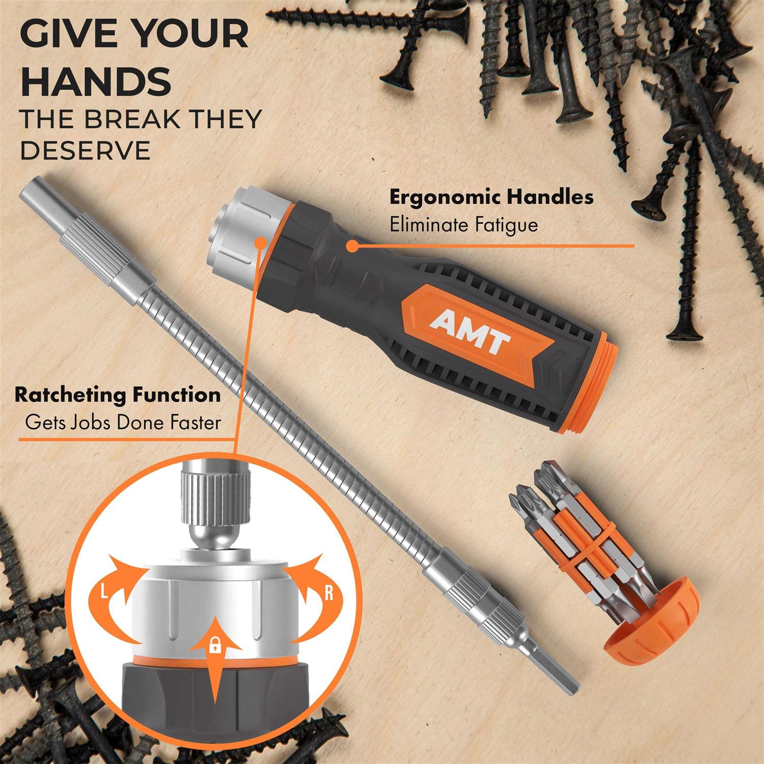 American Mutt Tools Flexible Ratcheting Screwdriver Set with Integrated Bit Holder - Image 5