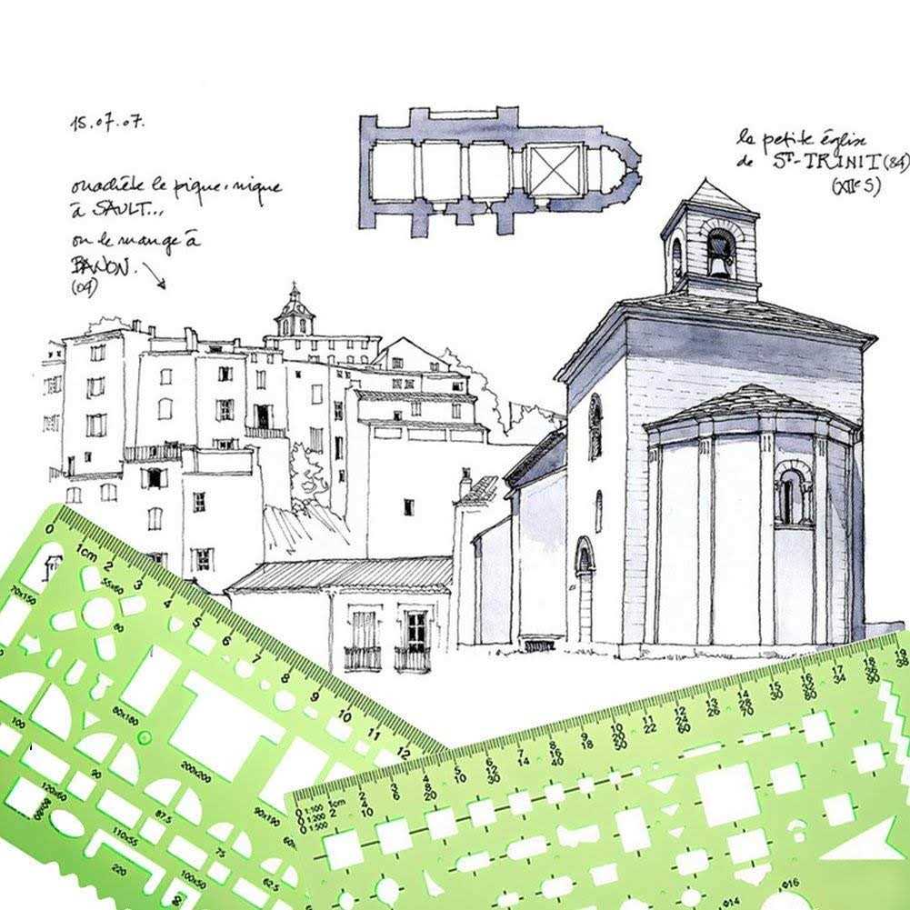 ipxead 11 Piece Geometric Drawing Template Measuring Ruler Transparent Green Plastic Ruler with Portable Plastic Bag - Image 5
