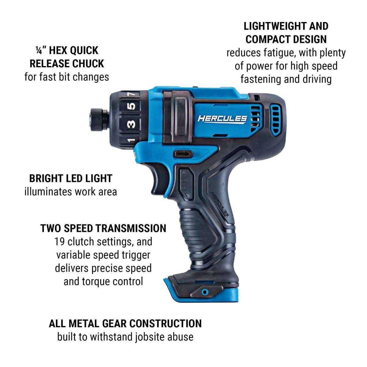 Hercules 12V Cordless 1/4 in. Hex Compact Screwdriver - Image 3