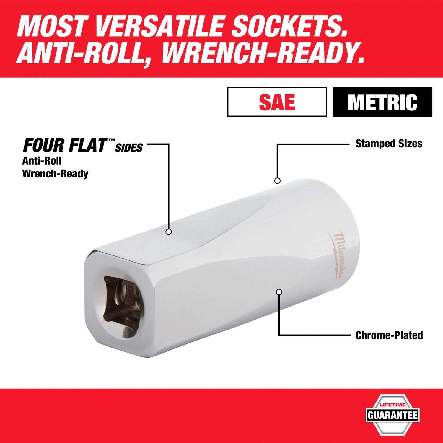 Milwaukee 48-22-9044 25pc 1/4 Drive Metric & SAE Ratchet and Socket Set with Four Flat Sides - Image 5