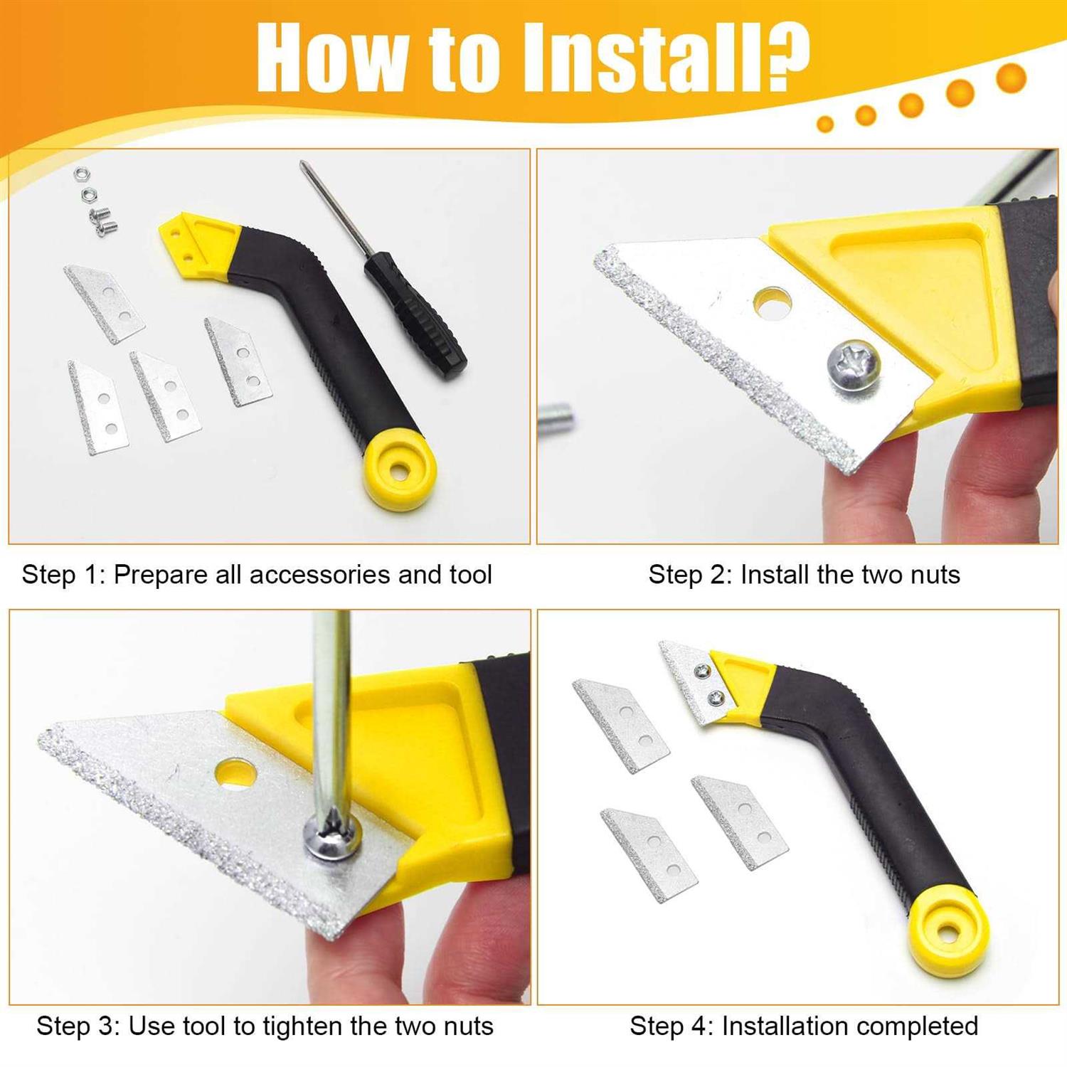 Grout Remover Tile Grout Saw Angled Grout Scraping Rake Tool with 3 Pieces Extra Replacement Accessories for Tile Cleaning - Image 3