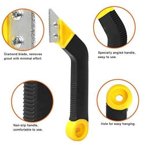 Grout Remover Tile Grout Saw Angled Grout Scraping Rake Tool with 3 Pieces Extra Replacement Accessories for Tile Cleaning - Image 5