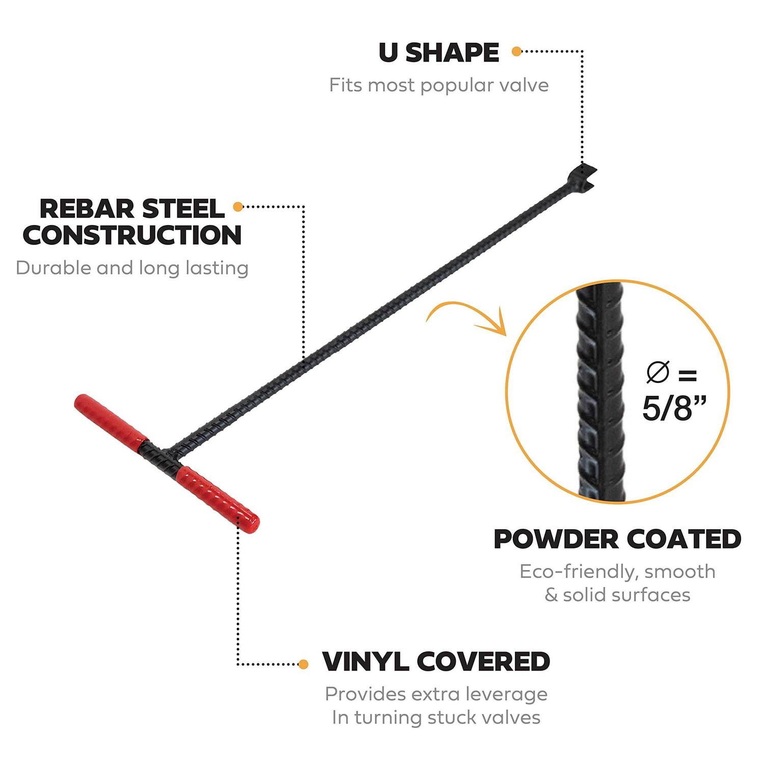 Homestead 60-Inch Water Meter Key with wide T handle, Comfortable Grip and U-shaped Head - Image 4