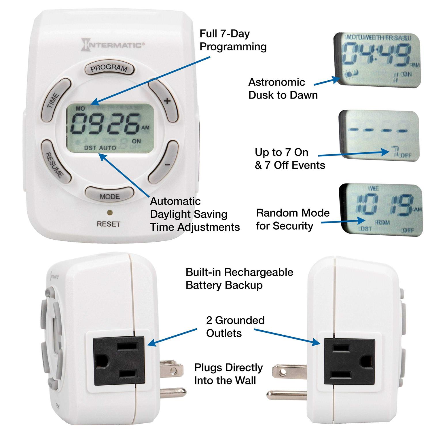 Intermatic DT122K 15 Amp Two-Outlet Heavy Duty Digital Indoor Timer - Image 3