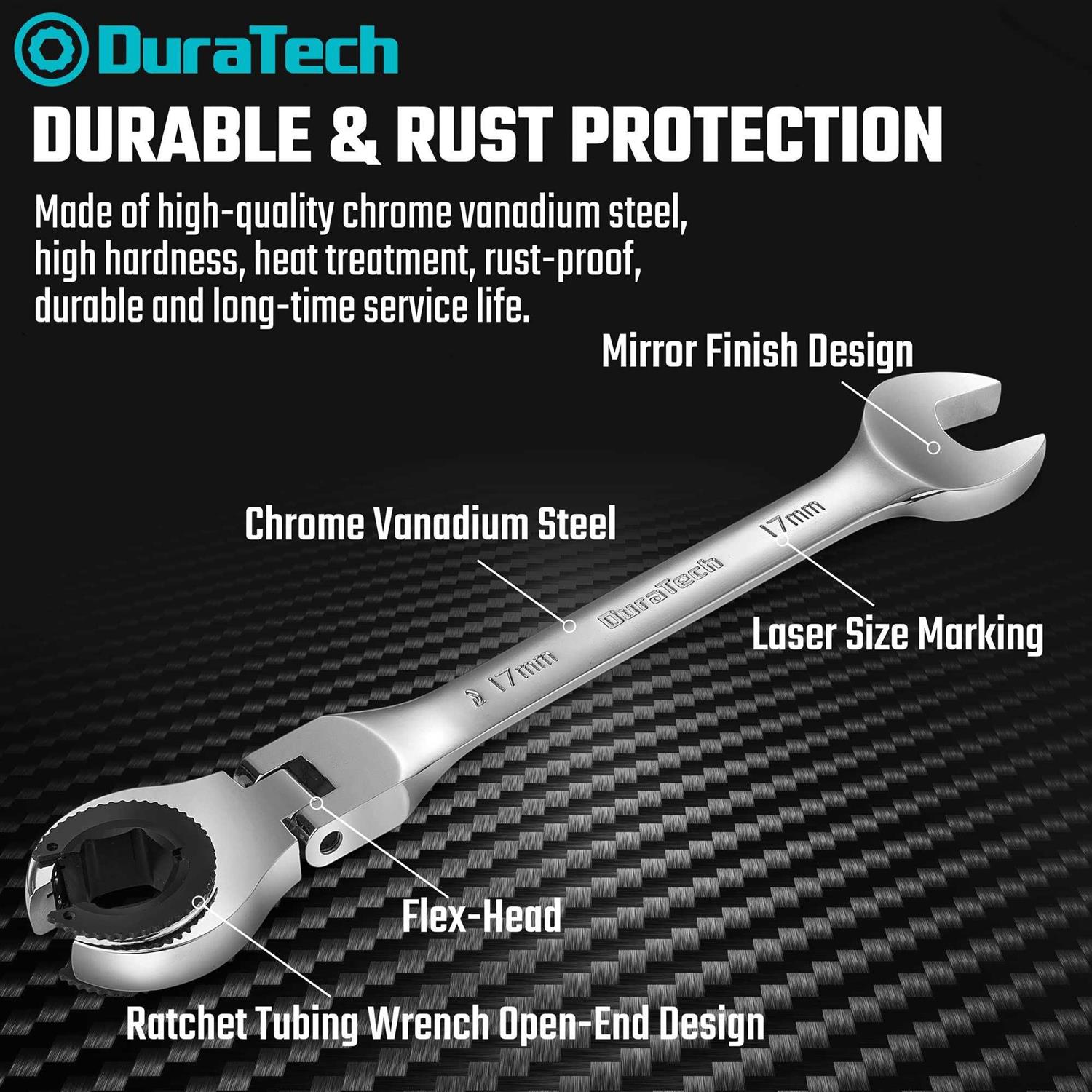 DURATECH 6-Piece Ratcheting Wrench Set with Open Flex-head Metric Ratcheting Tubing Wrench Set - Image 3