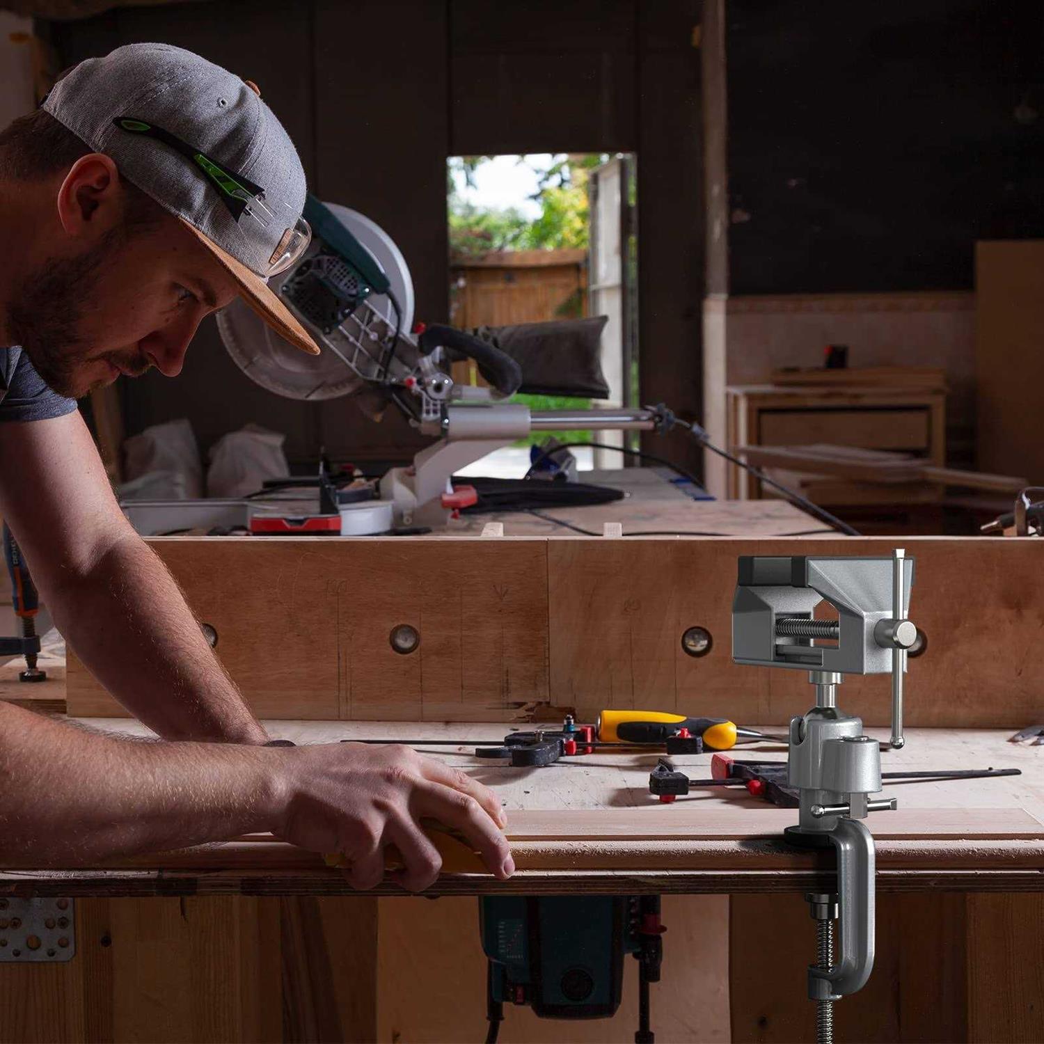 ZTUKOMN Table Vise,2 in 1 Universal Rotate 360° Work Clamp-On Vise,Table Vice with Electric Drill/Grinder Holder for Woodworking - Image 4