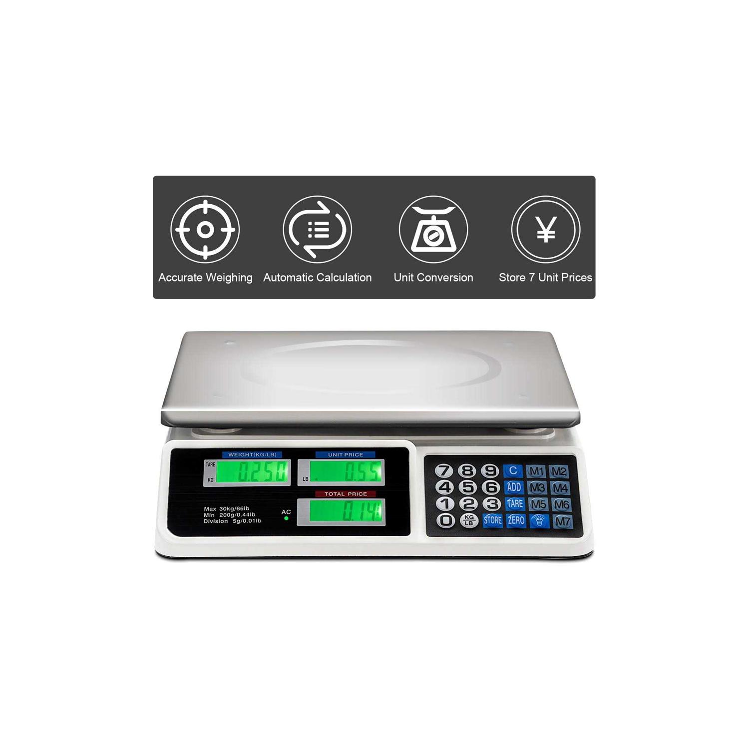 66lbs Digital Weight Scale Price Computing Retail Count Scale Food Meat Scales - Image 5