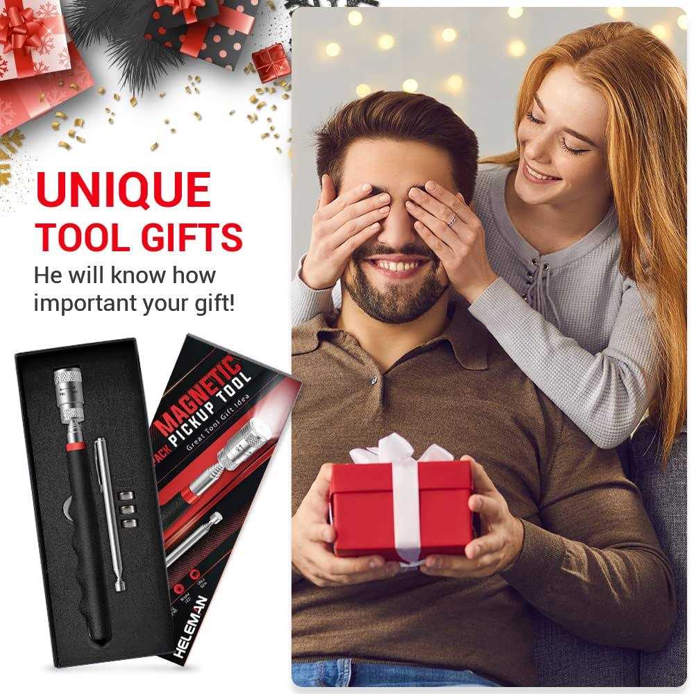 HELEMAN Tools Gifts for Men Stocking Stuffers Christmas Magnetic Pickup Tool for Mens Gifts LED Telescoping Pick Up Tool Set for Hard to Reach Place Cool - Image 3