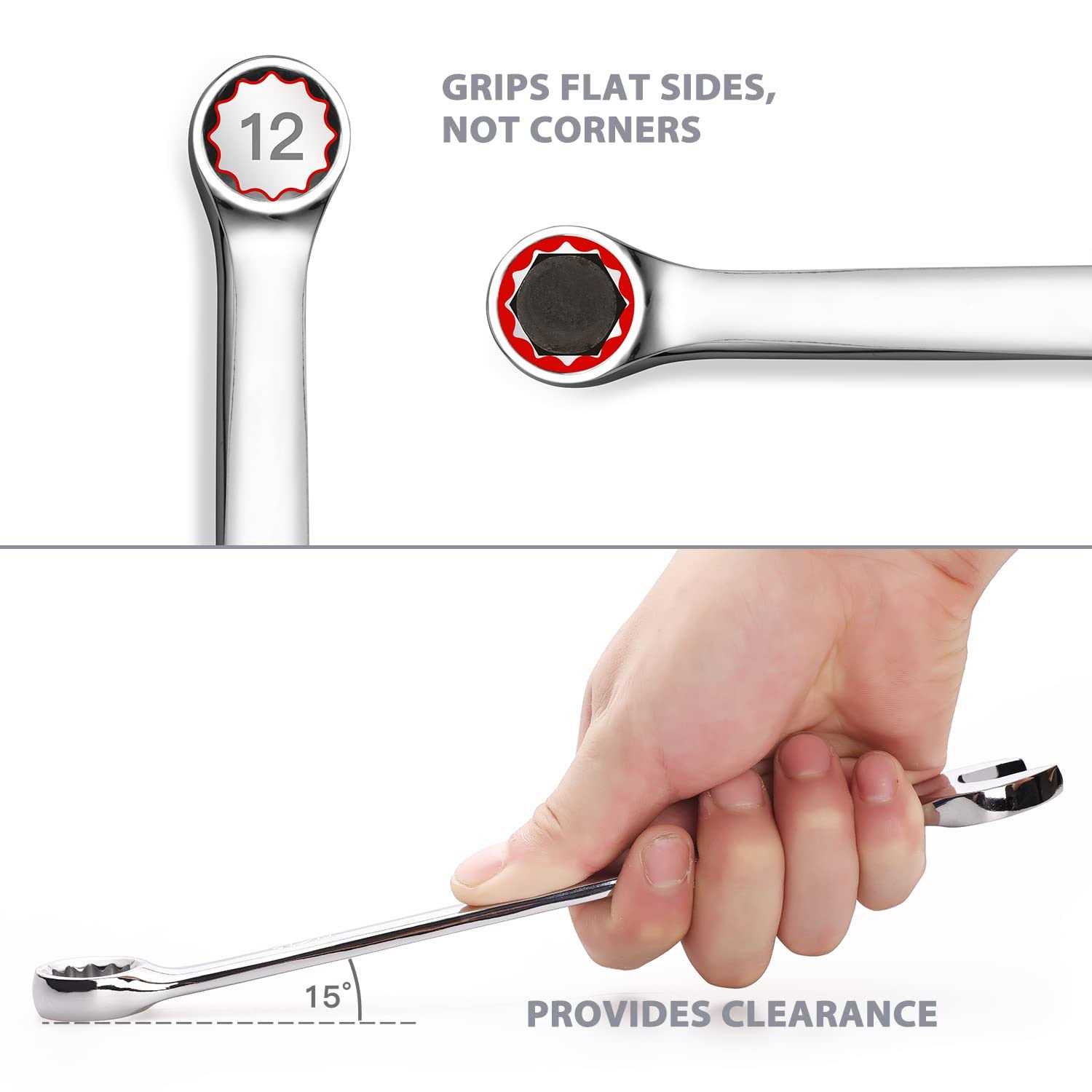 EFFICERE Max Torque 15-Piece Premium Combination Wrench Set Chrome Vanadium Steel - Image 3