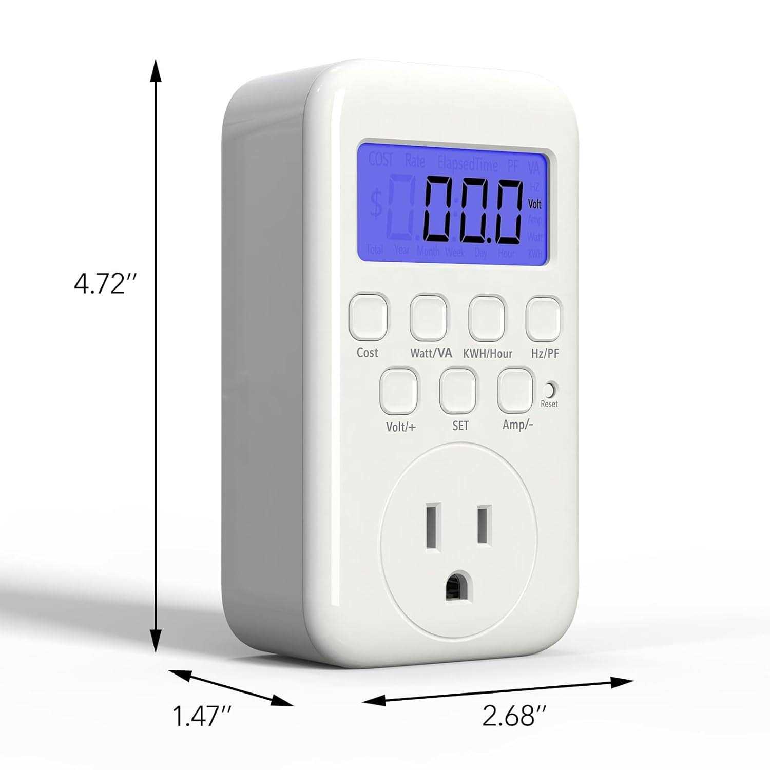 HBN Electricity Usage Monitor LCD Plug in Power Meter Digital Cost Watt/VA KWH/Hour Hz/PH Voltage Amp Meter - Image 4