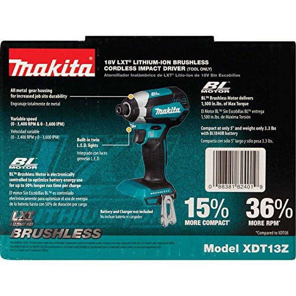 Makita 18V LXT Lithium-Ion Brushless Cordless Impact Driver XDT13Z - Image 4