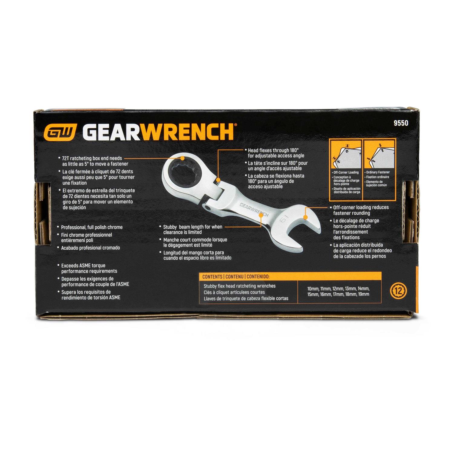 GearWrench 10-Piece Metric Stubby Flex Ratcheting Wrench Set 9550 - Image 3