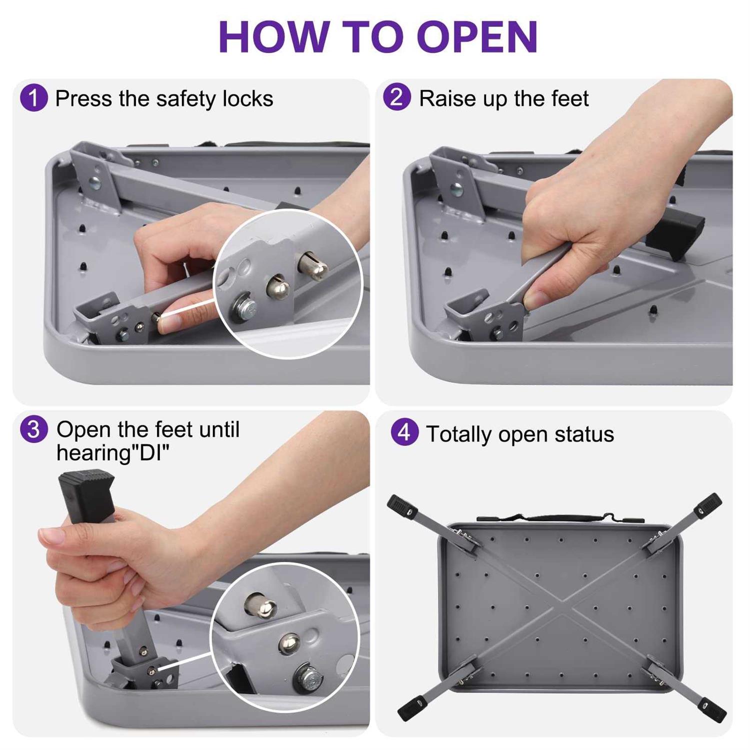 Ylebs Metal Step Stool,Portable Foot Stool with Reflective Handle,Foldable Non Slip 330lbs Capacity 1 Stepping Stools for Bed Office RV Adult Use - Image 4