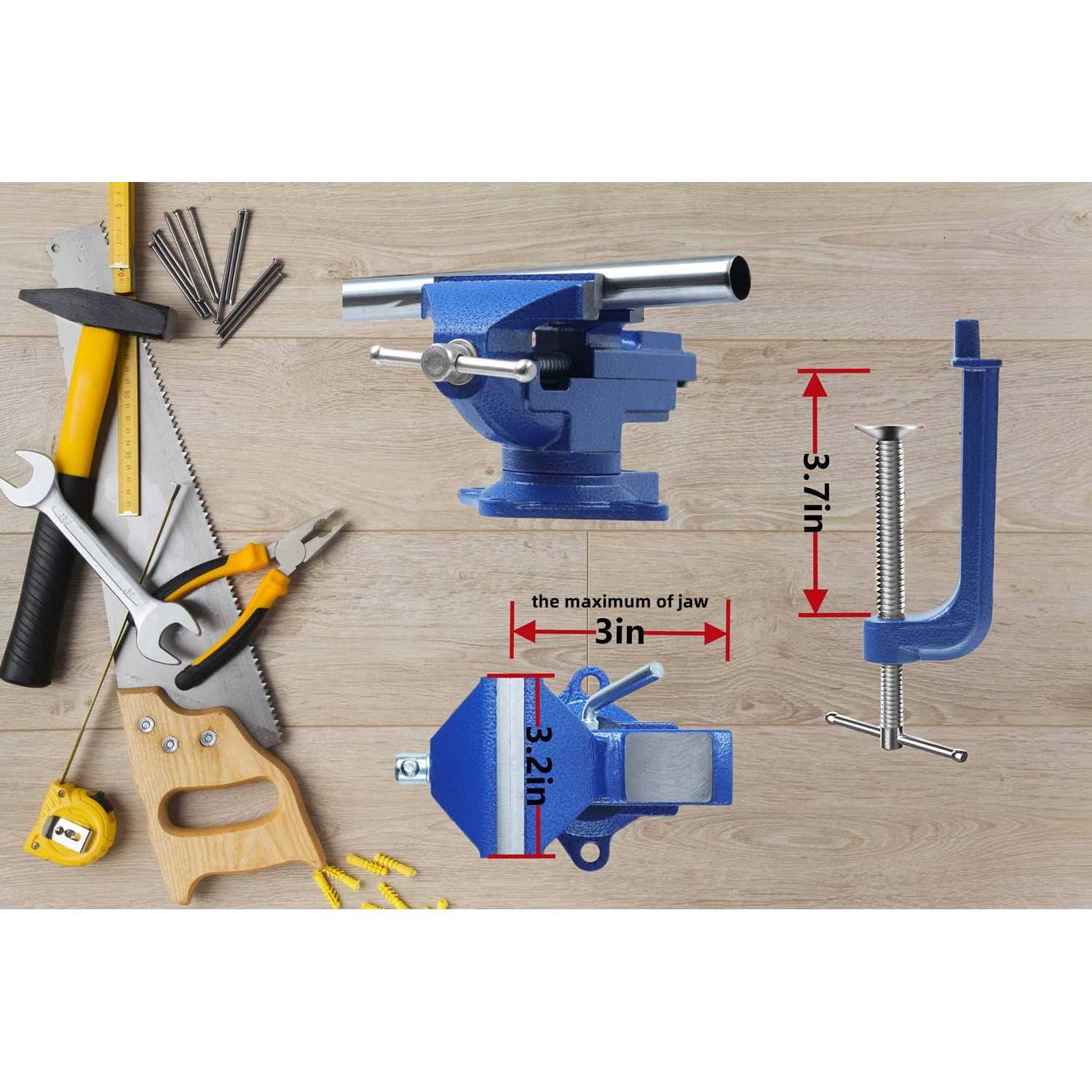 Bench Vise Dual-Purpose Combined Bench Clamp Heavy Duty Table Vise with Swivel Base for Woodworking - Image 5