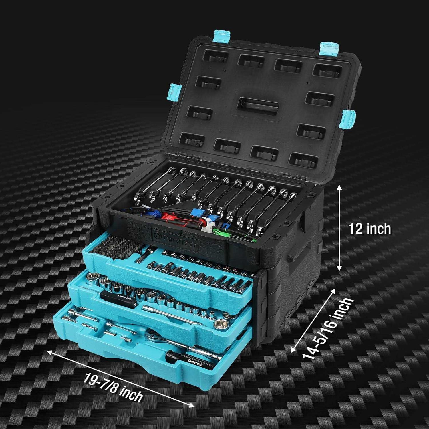 Duratech 497-Piece Mechanics Tool Set Include SAE/Metric Sockets 90-Tooth Ratchet and Wrench Set in 3 Drawer Tool Box - Image 3