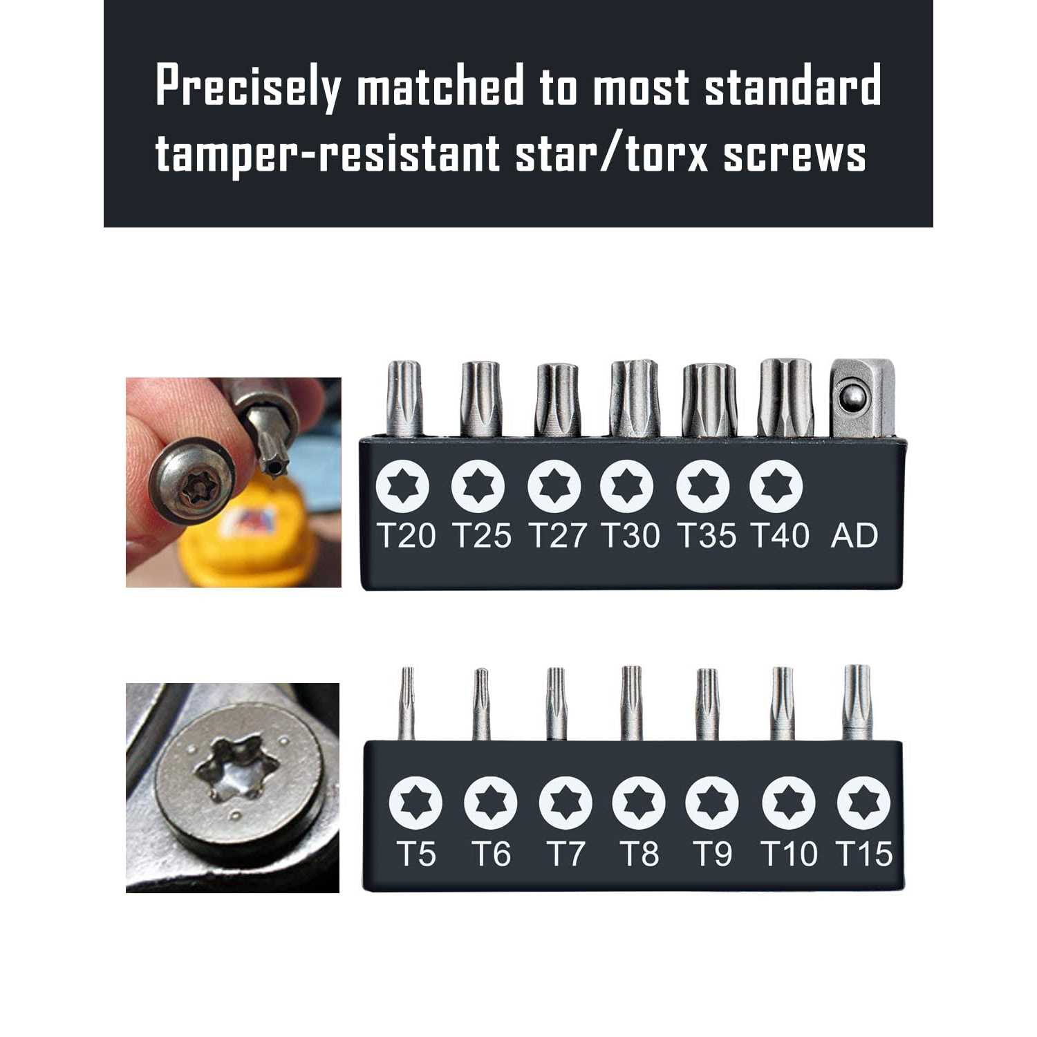 Rotation 14-Piece Tamper Resistant Star Bits Chrome Vanadium Steel T5 - Image 4