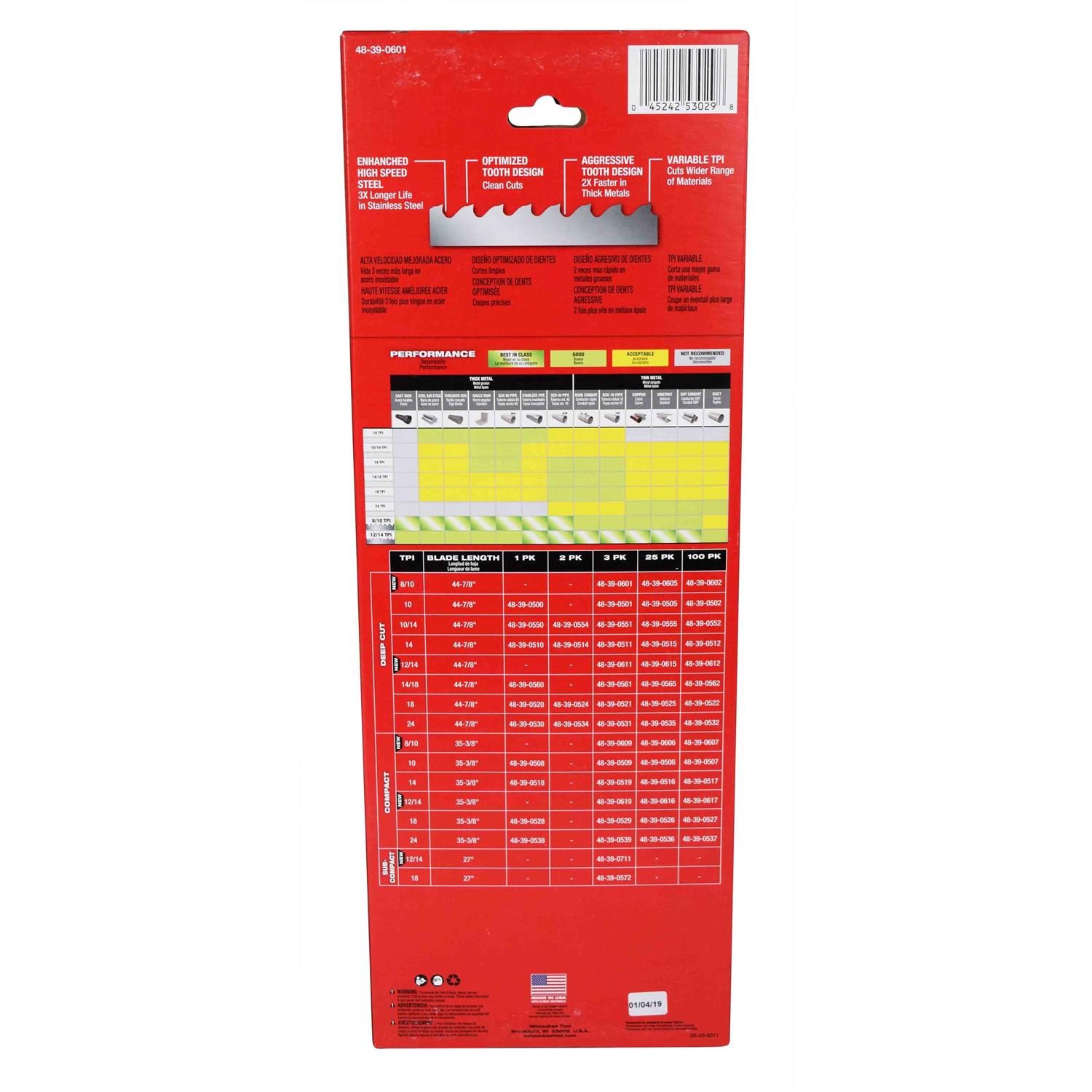 Milwaukee 48-39-0601 8/10 TPI Extreme Thick Metal Deep Cut Band Saw Blade - Image 4