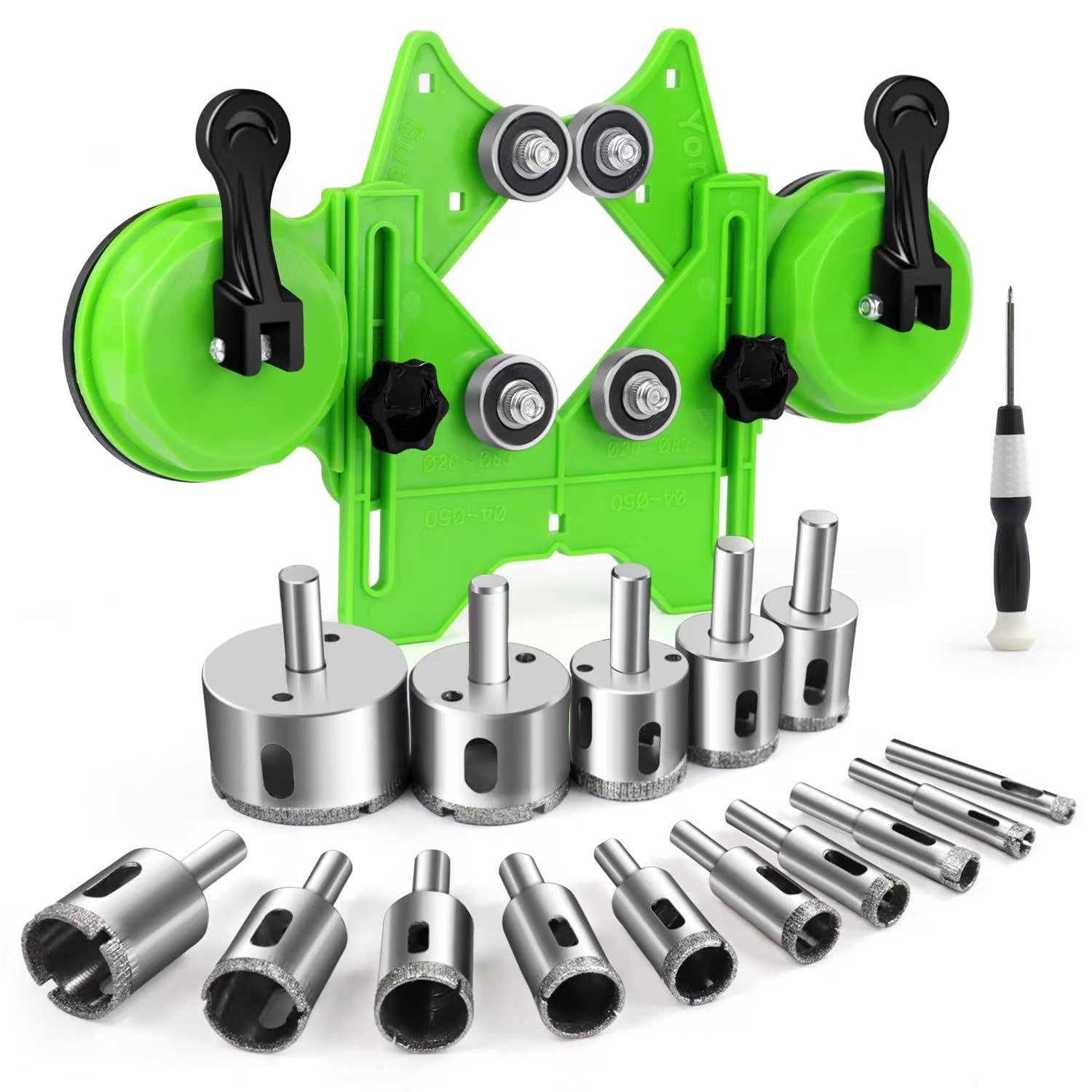 MARSBASE Diamond Hole Saw Kit 17pcs Drill Bits Sets with Double Suction Cups Guide Jig Fixture from 4mm-83mm Hollow Drill Set for Ceramic