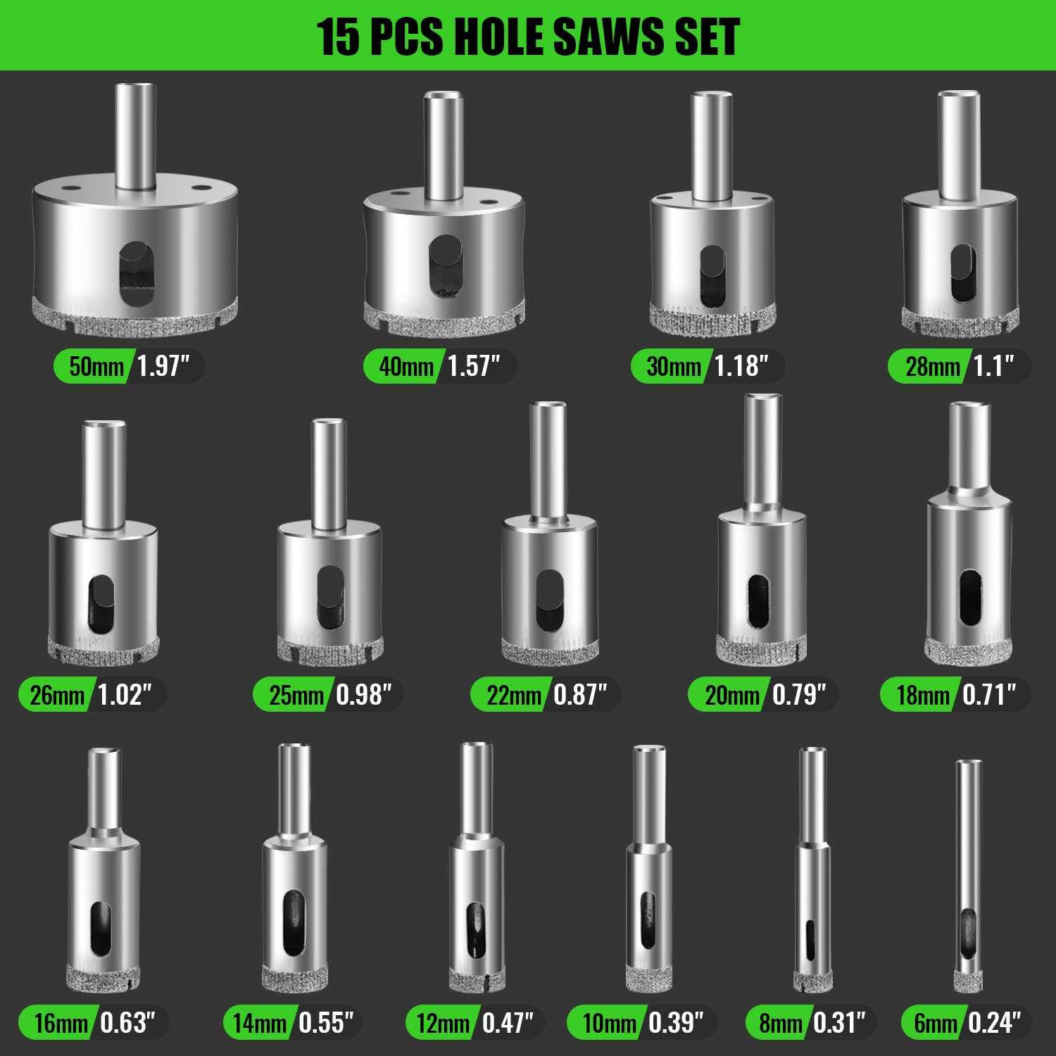 MARSBASE Diamond Hole Saw Kit 17pcs Drill Bits Sets with Double Suction Cups Guide Jig Fixture from 4mm-83mm Hollow Drill Set for Ceramic - Image 5