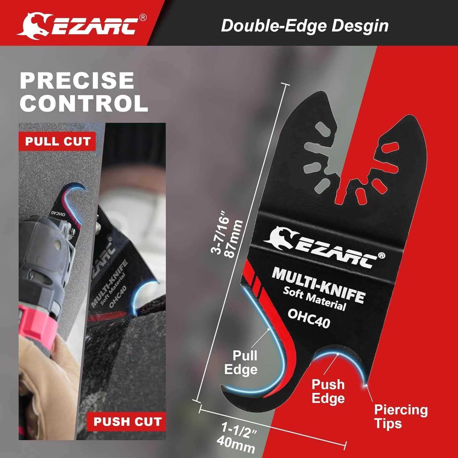 EZARC Oscillating Multi Tool Hook Knife Blade 3pcs Multitool Saw Blades for Cutting Soft Materials Roofing Shingles PVC Carpet and Cardboard - Image 5