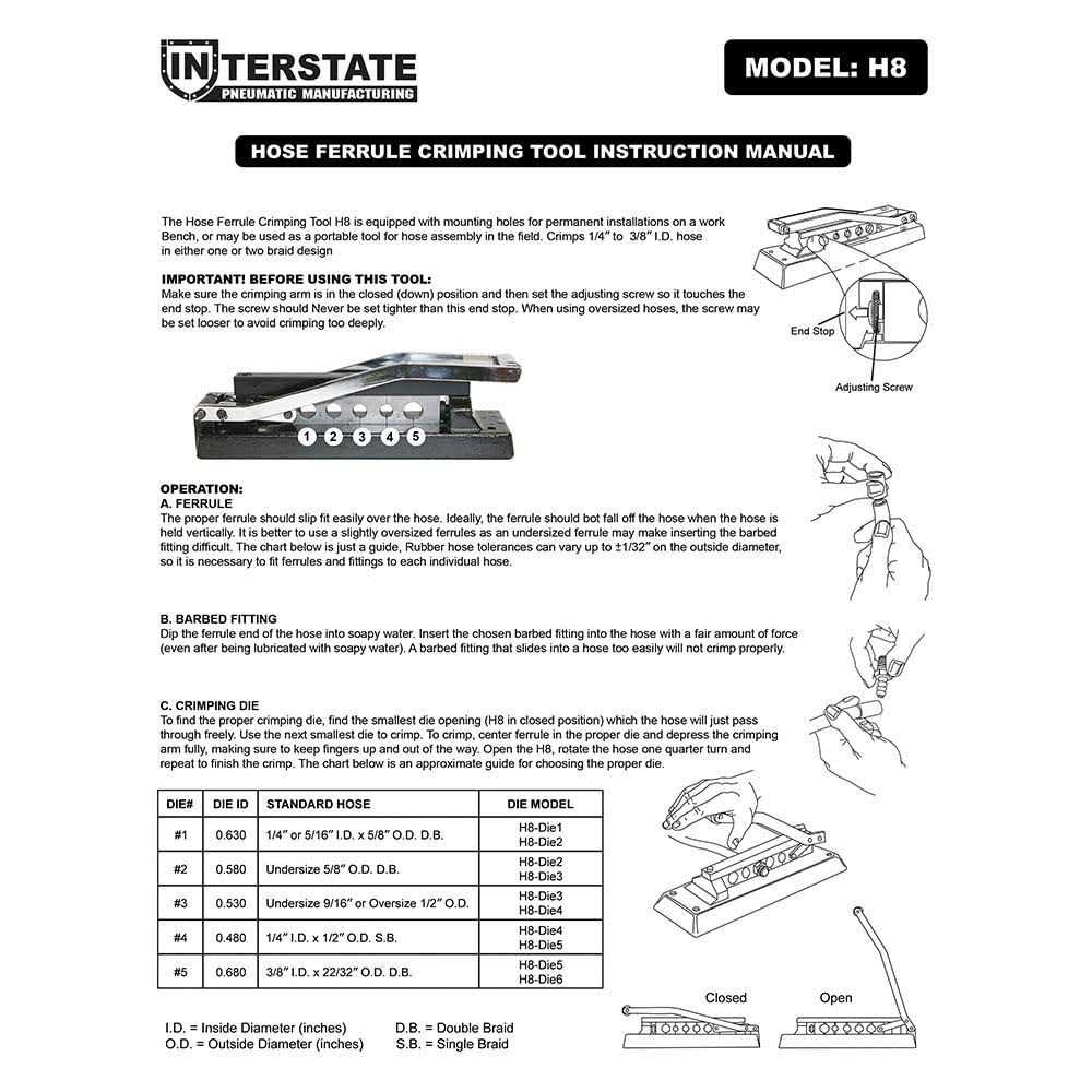 Interstate Pneumatics H8-KIT Heavy-Duty Bench Crimper with Ferrules 0.625 inch ID x 1 inch & 0.656 inch ID x 1 inch - Image 2