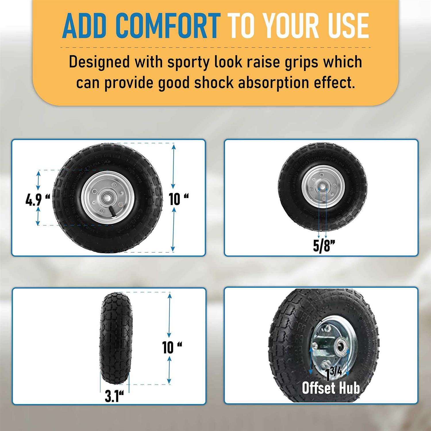 Dualso 10-Inch Replacement Tire and Wheel 4.10/3.50-4 10” Utility Tires for Cart - Image 4