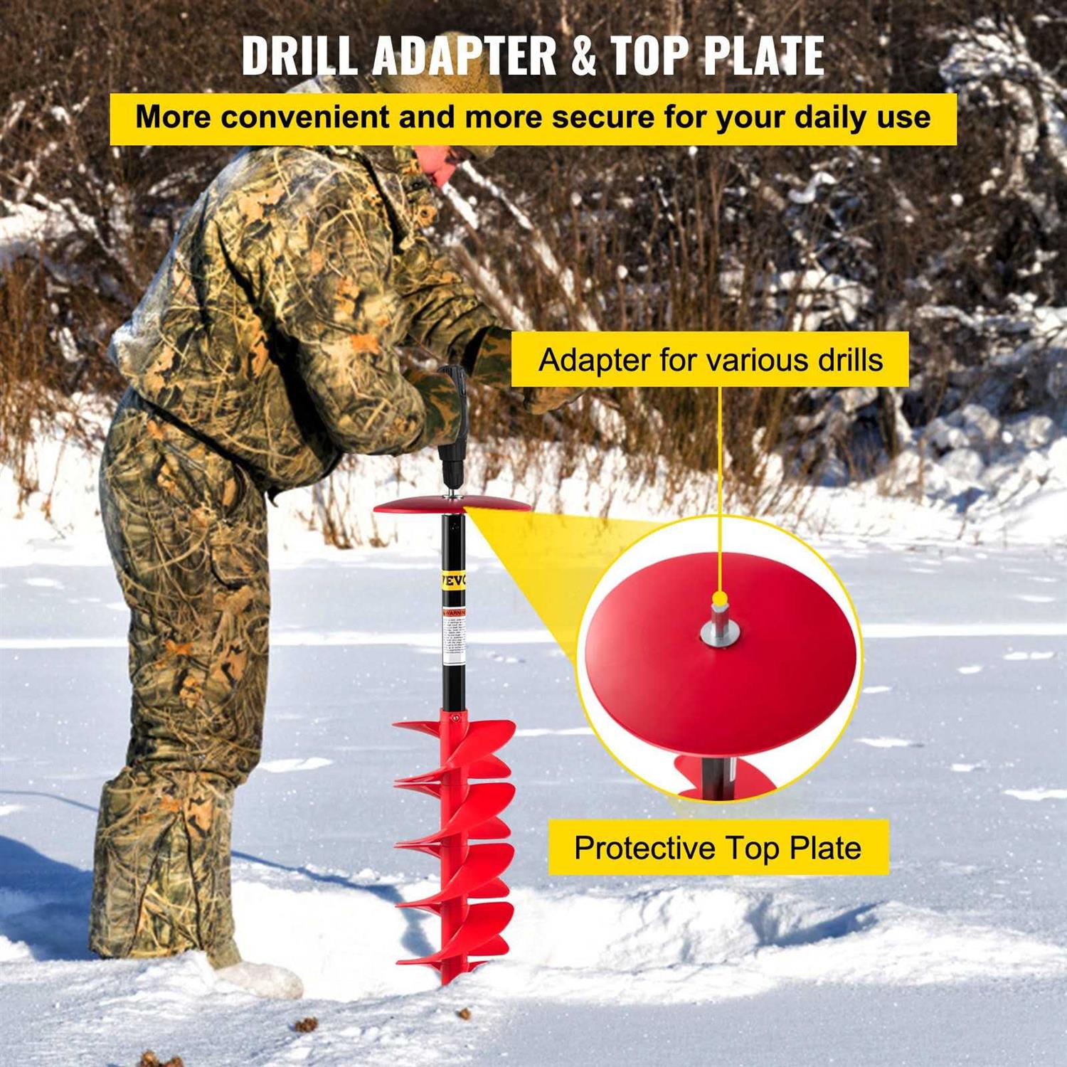 VEVOR Ice Drill Auger 8 Diameter Nylon Ice Auger 39 Length Ice Auger Bit,Auger Drill with 11.8 Extension Rod,Auger Bit w/Drill Adapter,Top Plate BZHSNLYC39348TWTLV0 - Image 5