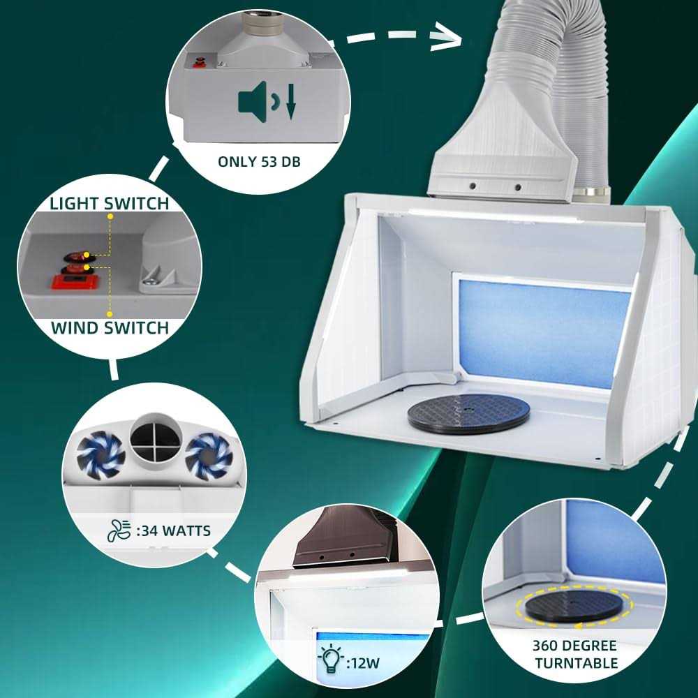 T Togush Professional Airbrush Spray Booth with 3 Led Light Turn Table Large Capacity Portable Paint Spray Booth for Cake Hobby Model Airplane - Image 3