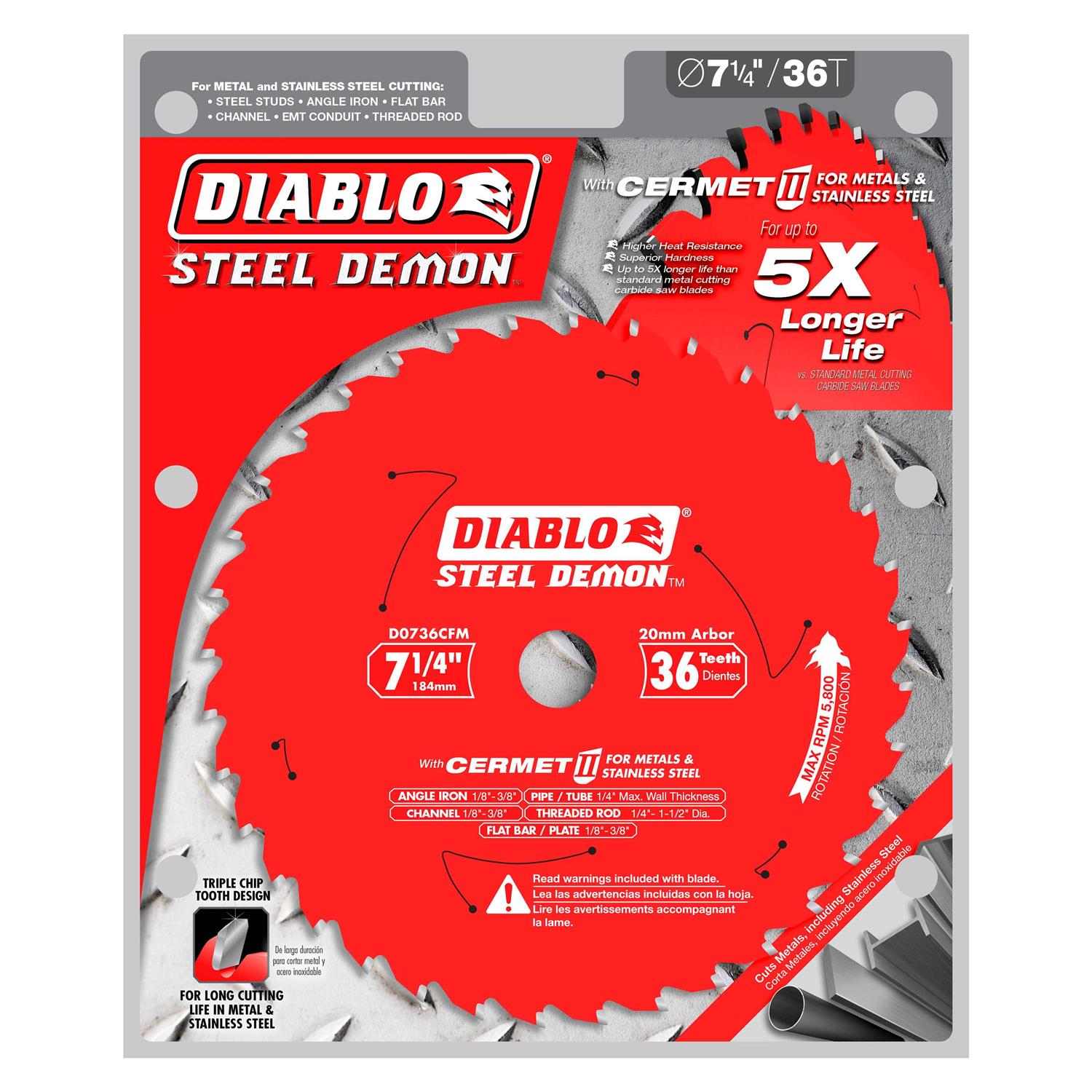 Diablo D0736CF 7-1/4 in. x 36‐Tooth Steel Demon Cermet II Saw Blade for Metal & Stainless Steels - Image 4