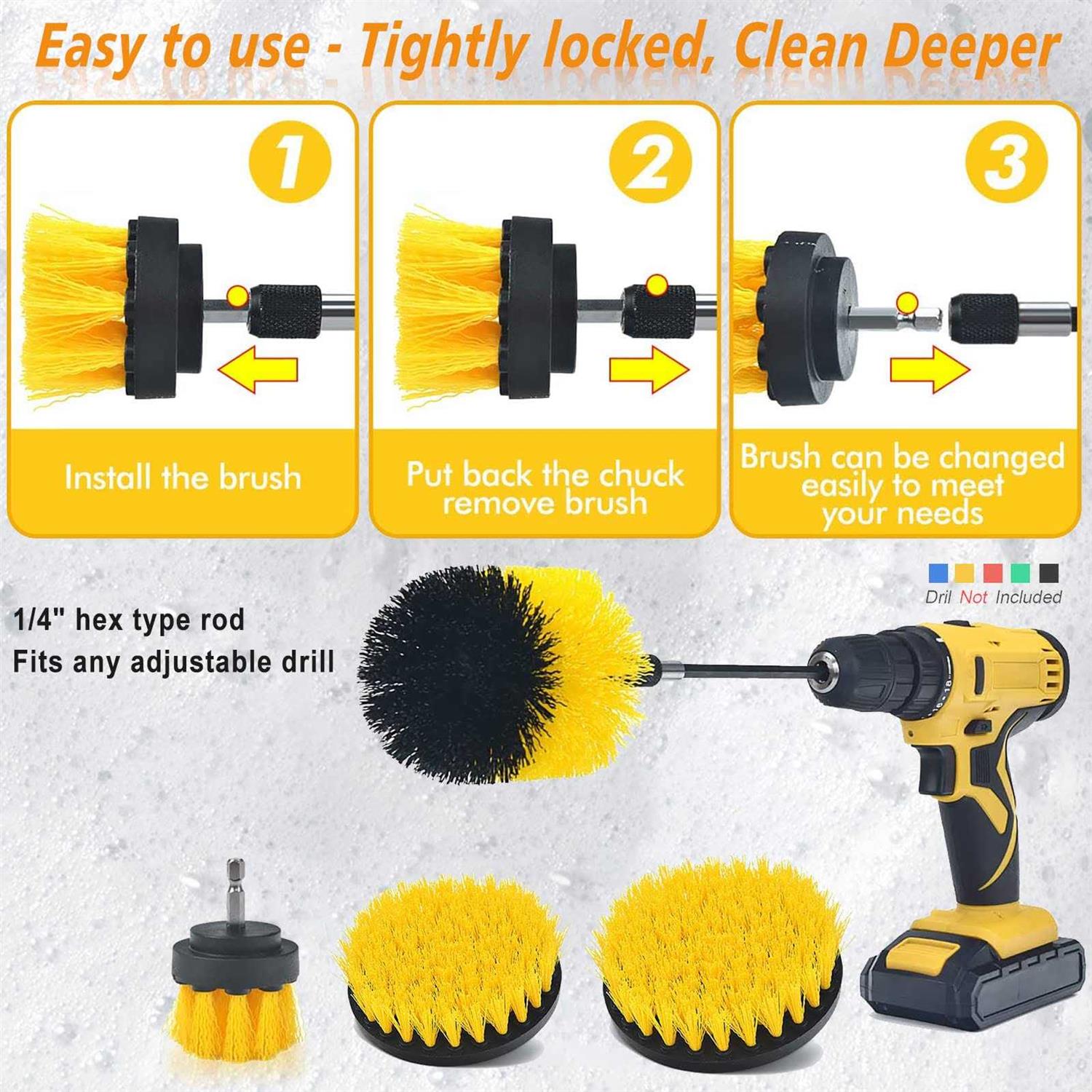 Shieldpro Drill Brush Attachment Set,Power Cleaning Scrub Brush,All Purpose Drill Brushes with Extend Long Attachment for Bathroom and Kitchen - Image 3