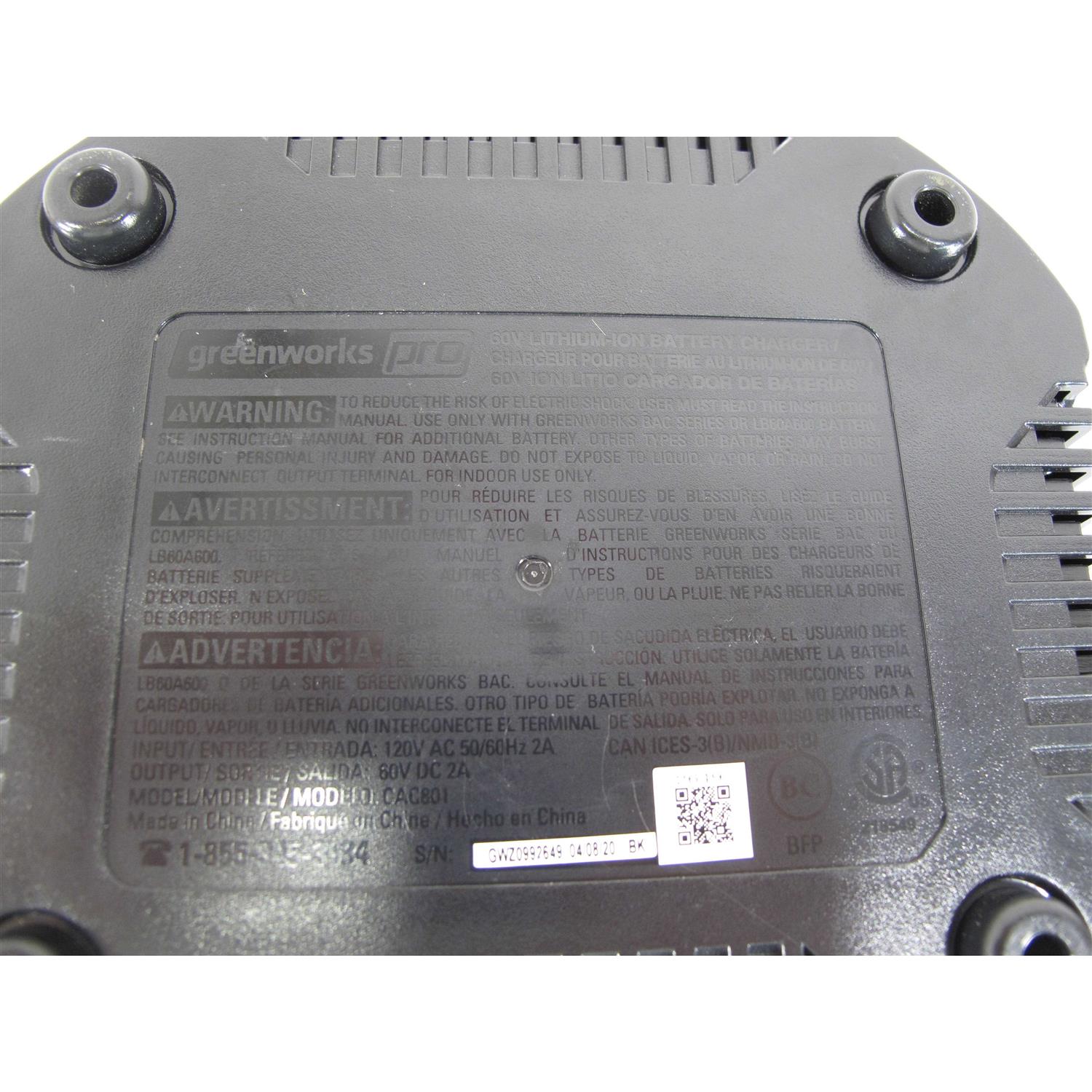 Greenworks Pro 60-Volt Standard Charger 60V Cac801 - Image 5