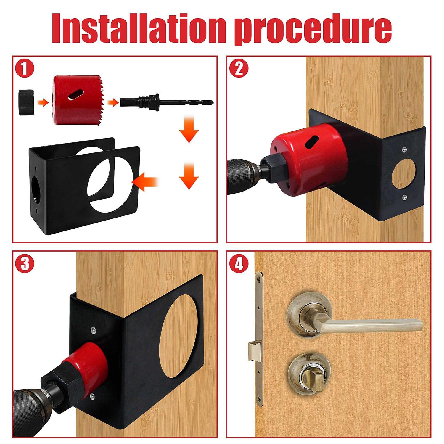 Door Lock Installation Kit,1-3/8 1-3/4 Door Hole Drilling Tool with Guide Template,with 2pcs Door Lock Hole Saw,Door Knob Installation Kit - Image 4