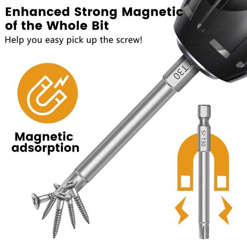 MulWark 14pc Security Torx Bit Set 3 Long Tamper Proof Star Screwdriver Bit Set 1/4 Hex Shank S2 Steel T4 - Image 4