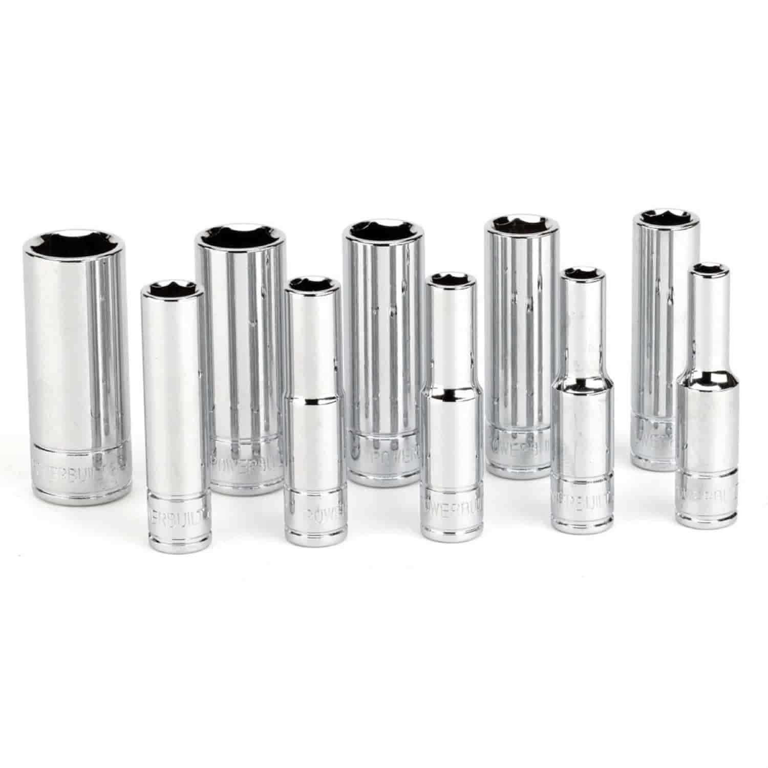Powerbuilt 10 Piece 1/4 Inch Drive SAE 6 Point Deep Socket Set 640499 - Image 3