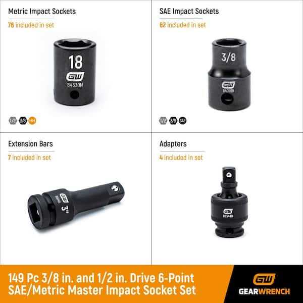 GEARWRENCH 3/8 in. and 1/2 in. Drive 6-Point SAE/Metric Standard & Deep Master Impact Socket Set - Image 4