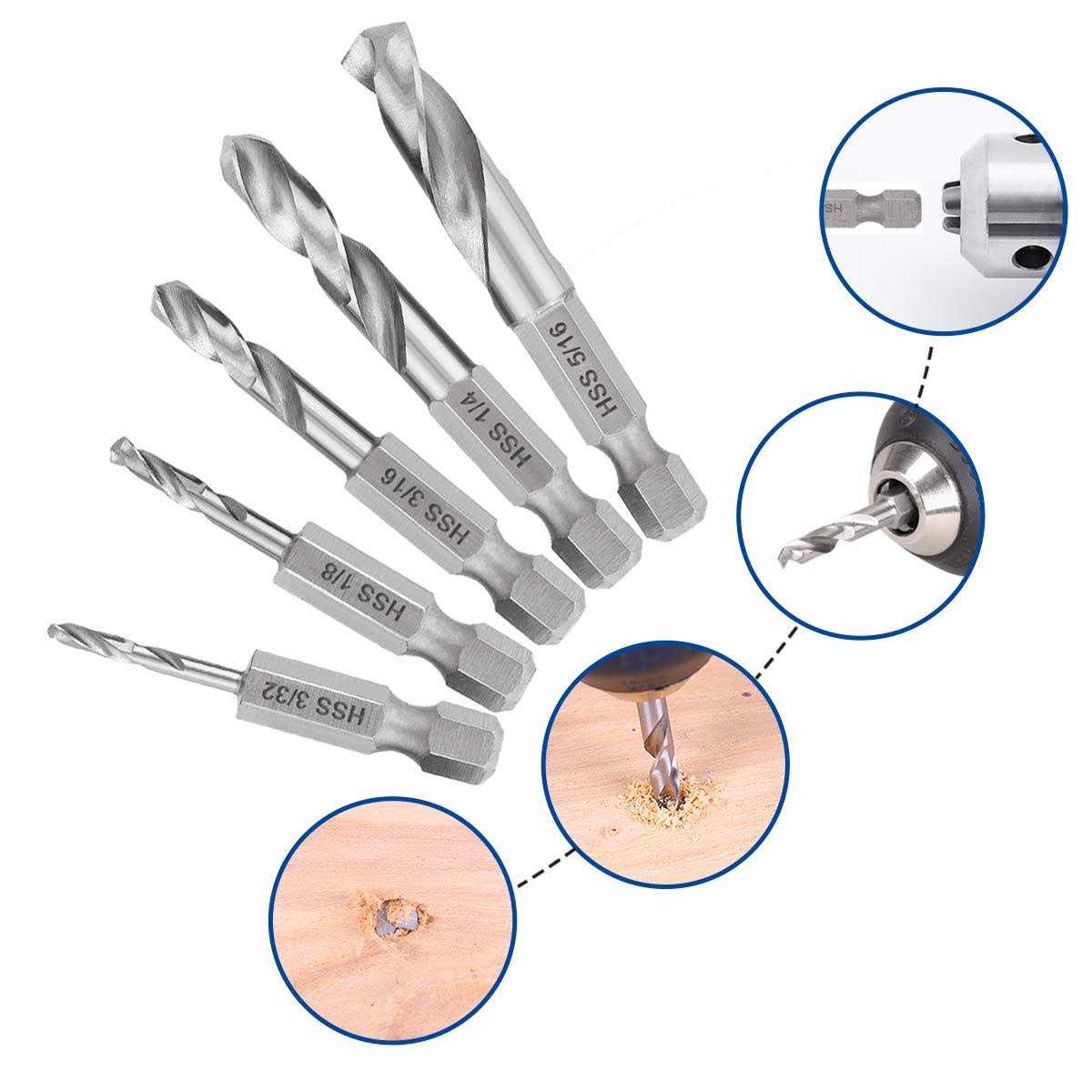 COMOWARE Stubby Drill Bit Set for Metal 5pcs HSS M2 Short Length Drill Bit with 1/4-Inch Quick Change Hex Shank - Image 4
