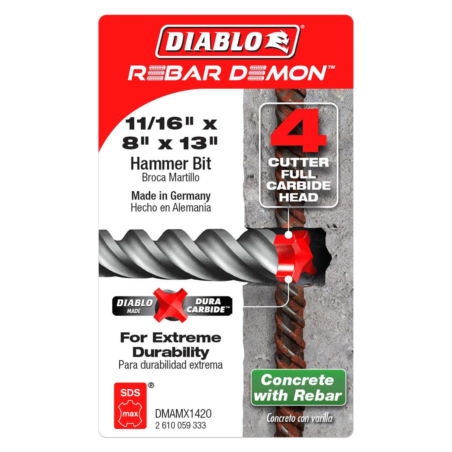 Diablo DMAMX1080 9/16 in. x 31 in. x 36 in. Rebar Demon SDS-Max 4-Cutter Full Carbide Head Hammer Drill Bit - Image 4