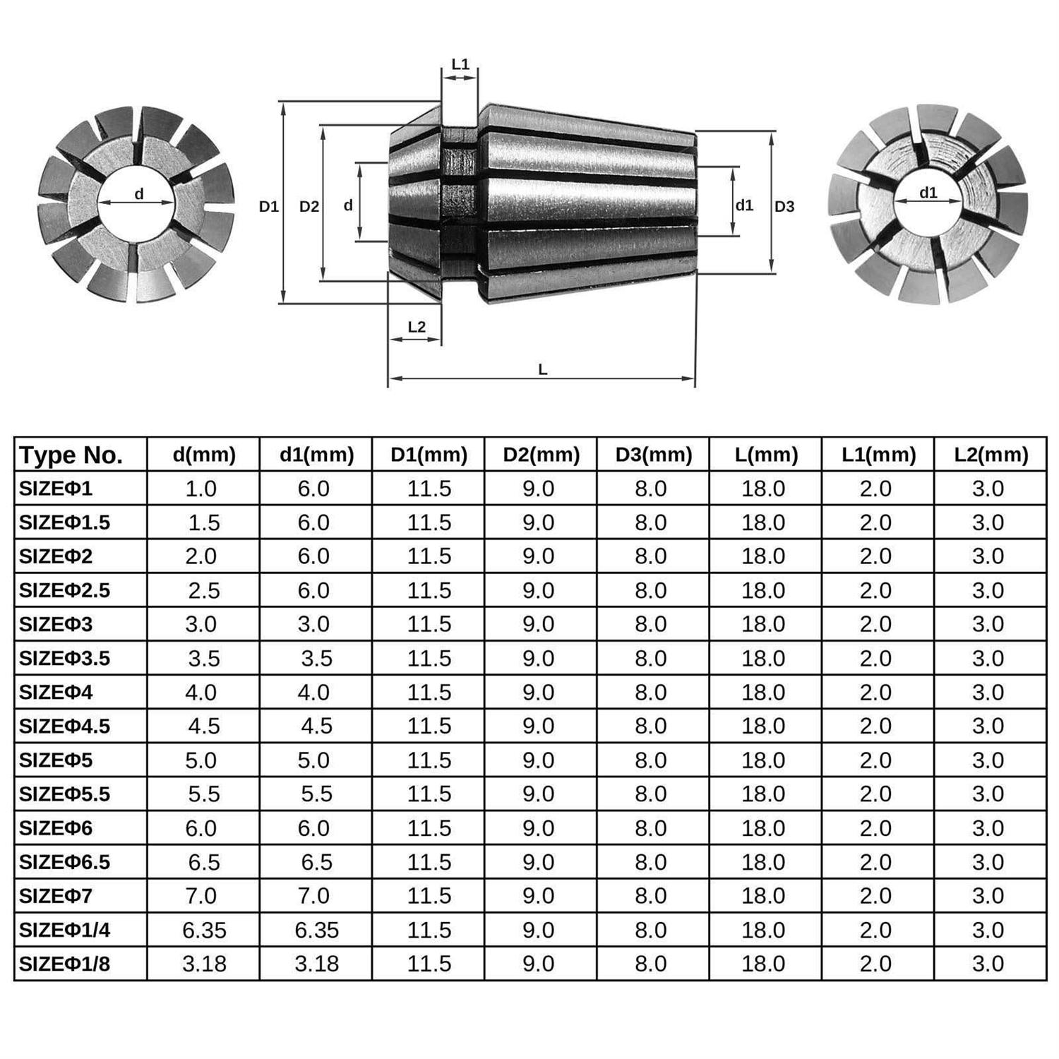 Genmitsu 15pcs ER11 Precision Spring Collet Set for CNC Engraving Milling Lathe Chuck Tool - Image 4