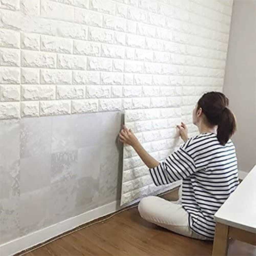 CHMING 10pcs 3D Brick Wall Stickers, PE Foam Self-Adhesive Wallpaper Removable and Waterproof Art Wall Tiles for Bedroom Living Room Background TV