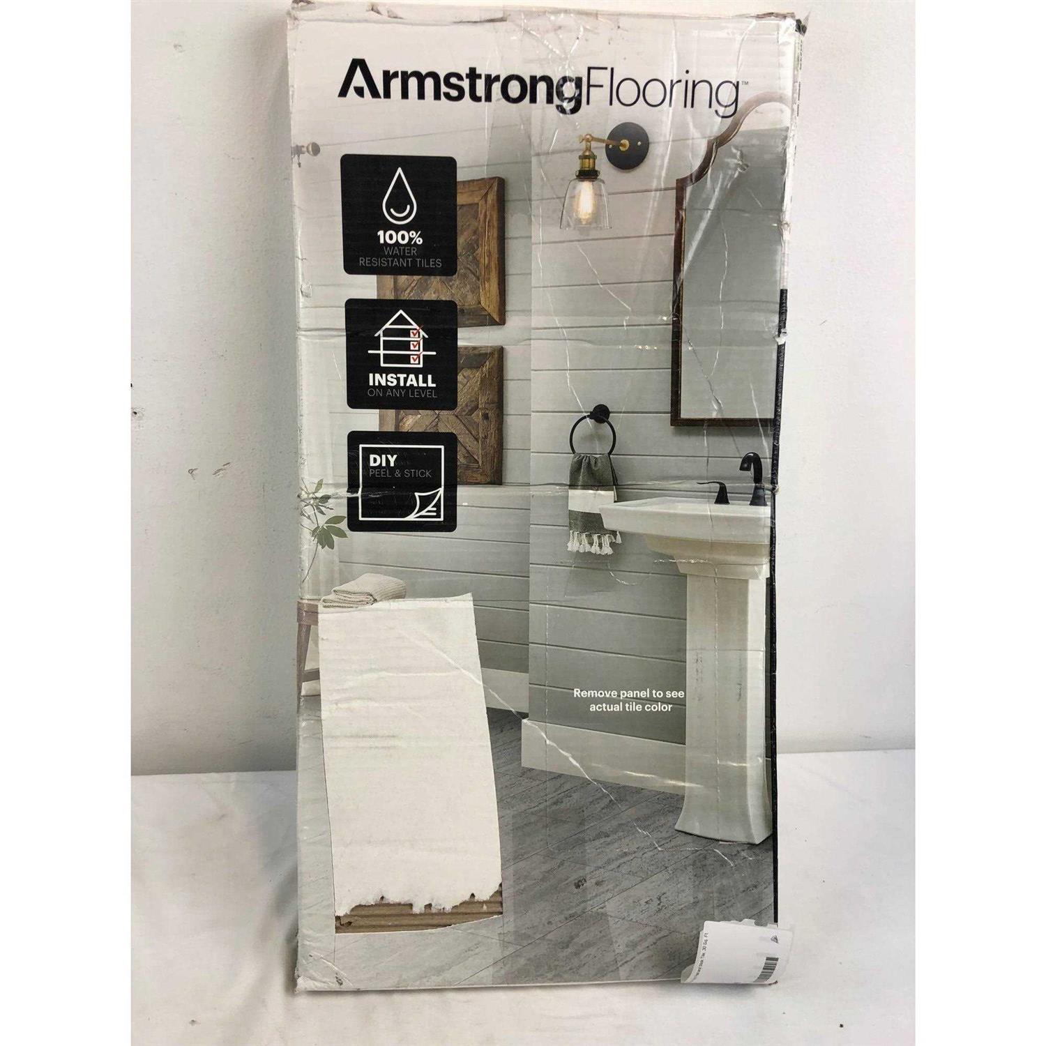 Armstrong 12x24 Gray Travertine Vinyl Peel and Stick Tile - Image 3