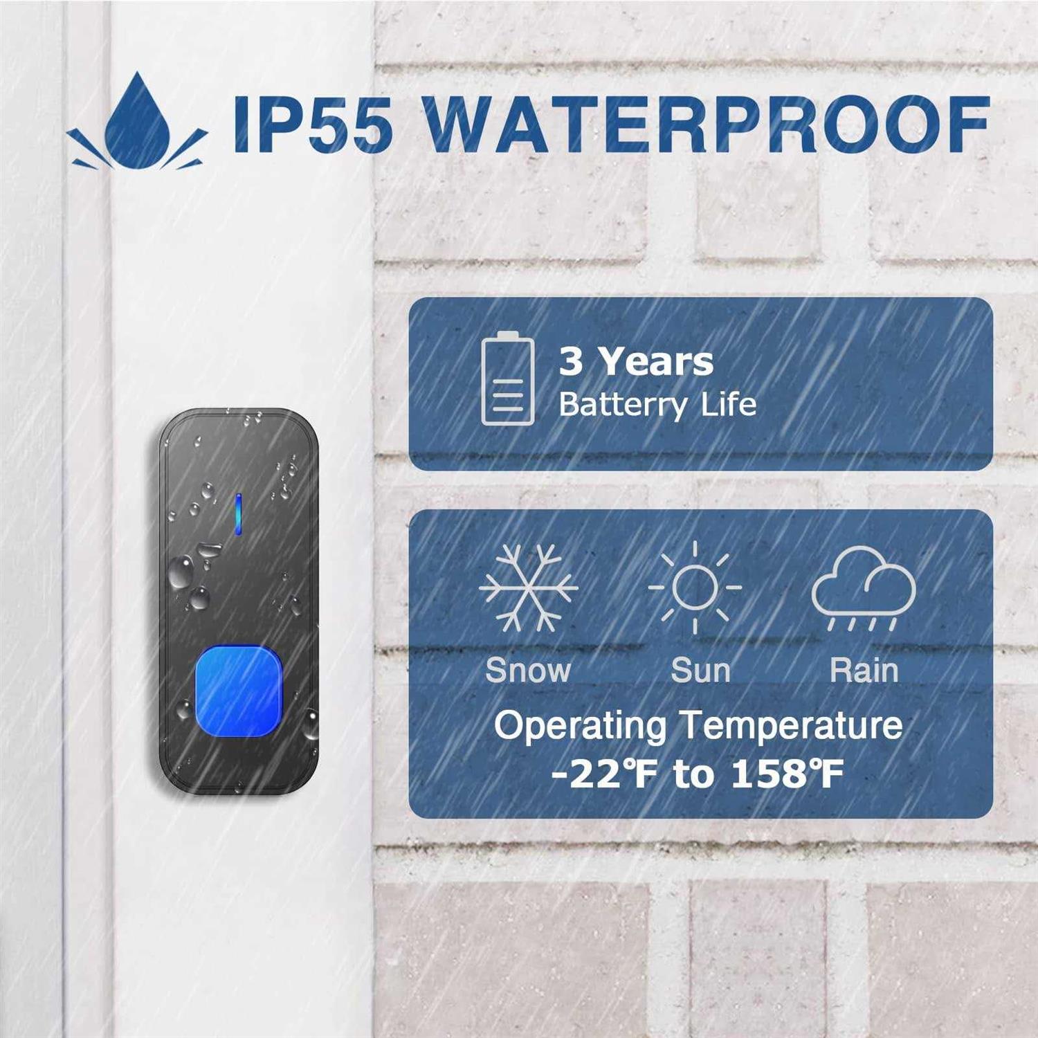 SURFOU Wireless Doorbell Waterproof Door Bell Battery Operated Plug Chime Remote - Image 4