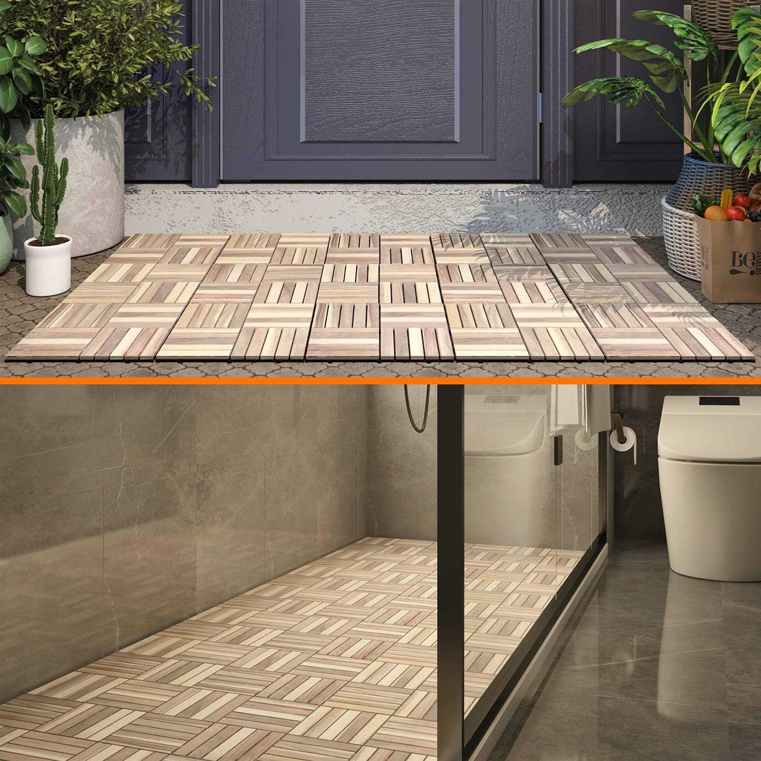 Interbuild 1 ft. x 1 ft. Interlocking Solid Hardwood Acacia Deck Tile - Image 2