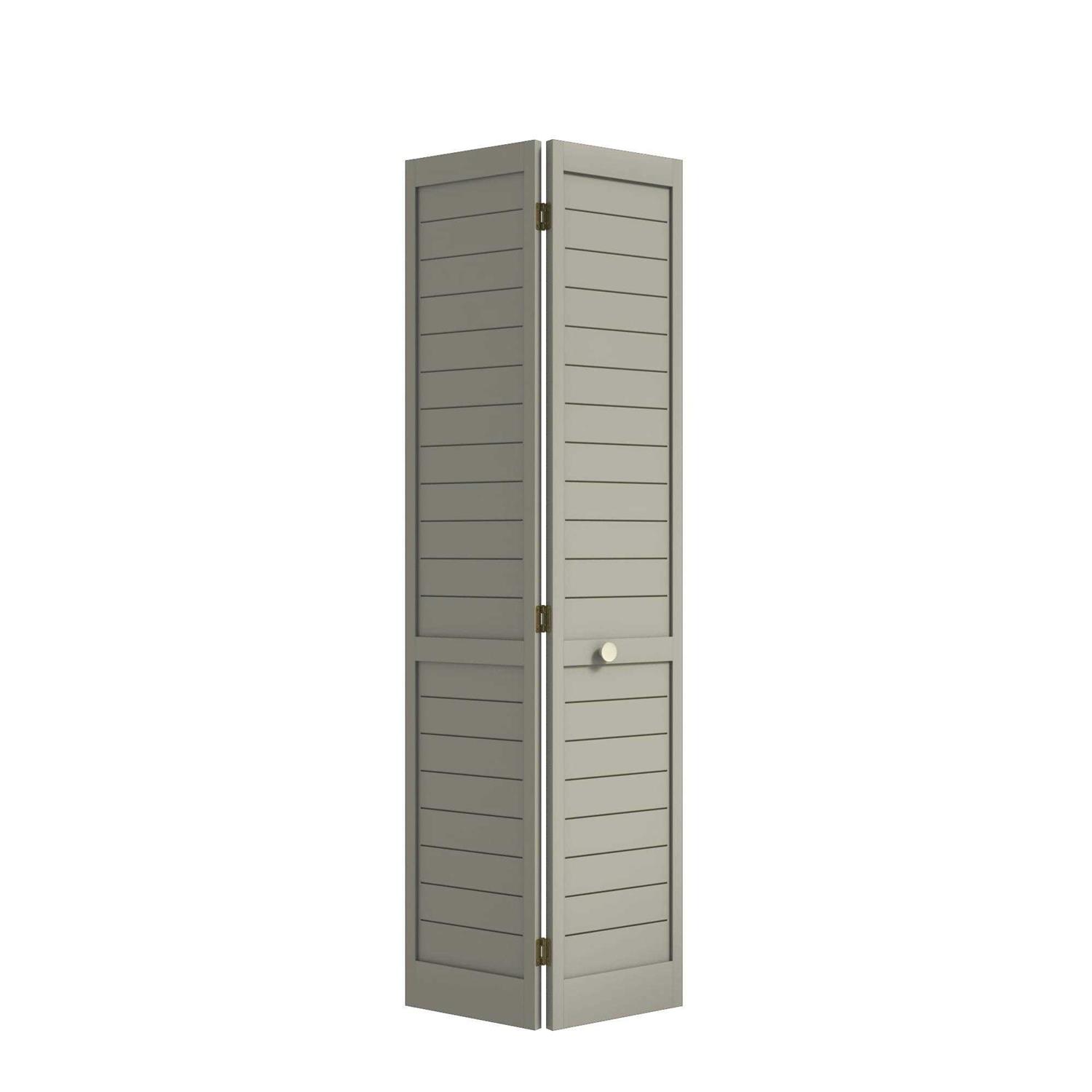 EightDoors 80 inch x 1 inch Flat Louver Grey Prefinished Pine Wood Interior Bifold Door with Hardware Included