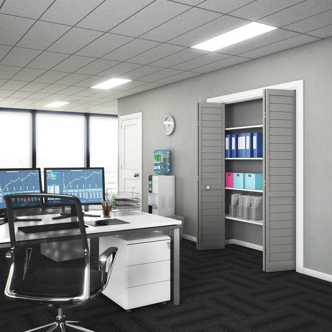 EightDoors 80 inch x 1 inch Flat Louver Grey Prefinished Pine Wood Interior Bifold Door with Hardware Included - Image 2